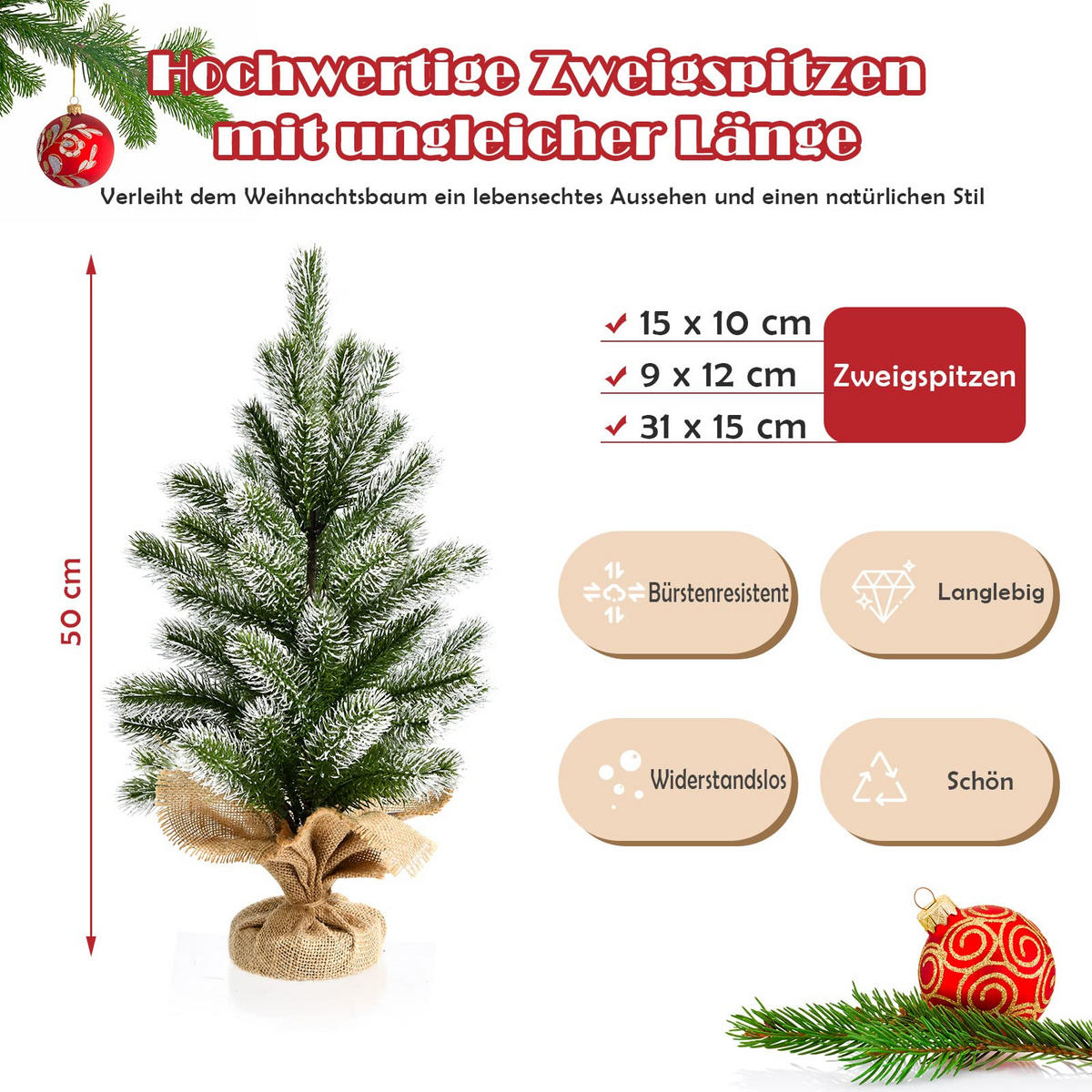 WEIHNACHTSBAUM Mini Tisch Tannenform mit Schnee 50 cm grün - Grün, Kunststoff (50cm) - COSTWAY