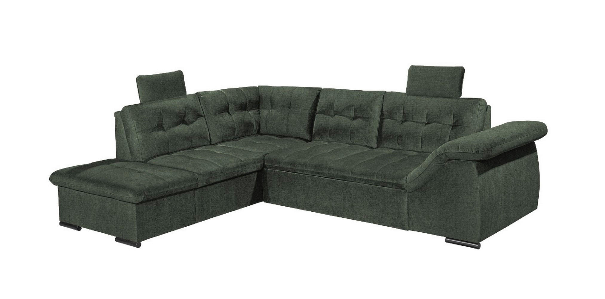 ECKSOFA mit Schlaffunktion und Bettkasten, verstellbare Armlehnen - Grün, Textil (217/283cm) - ed exciting design