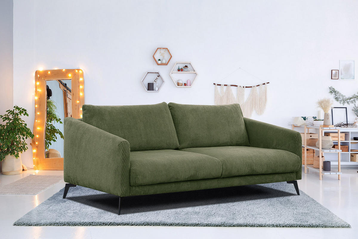 SOFA VILT 3-Sitzer, olivgrün - Schwarz/Olivgrün, Holzwerkstoff/Kunststoff (202/89/94cm) - Courtois Laville
