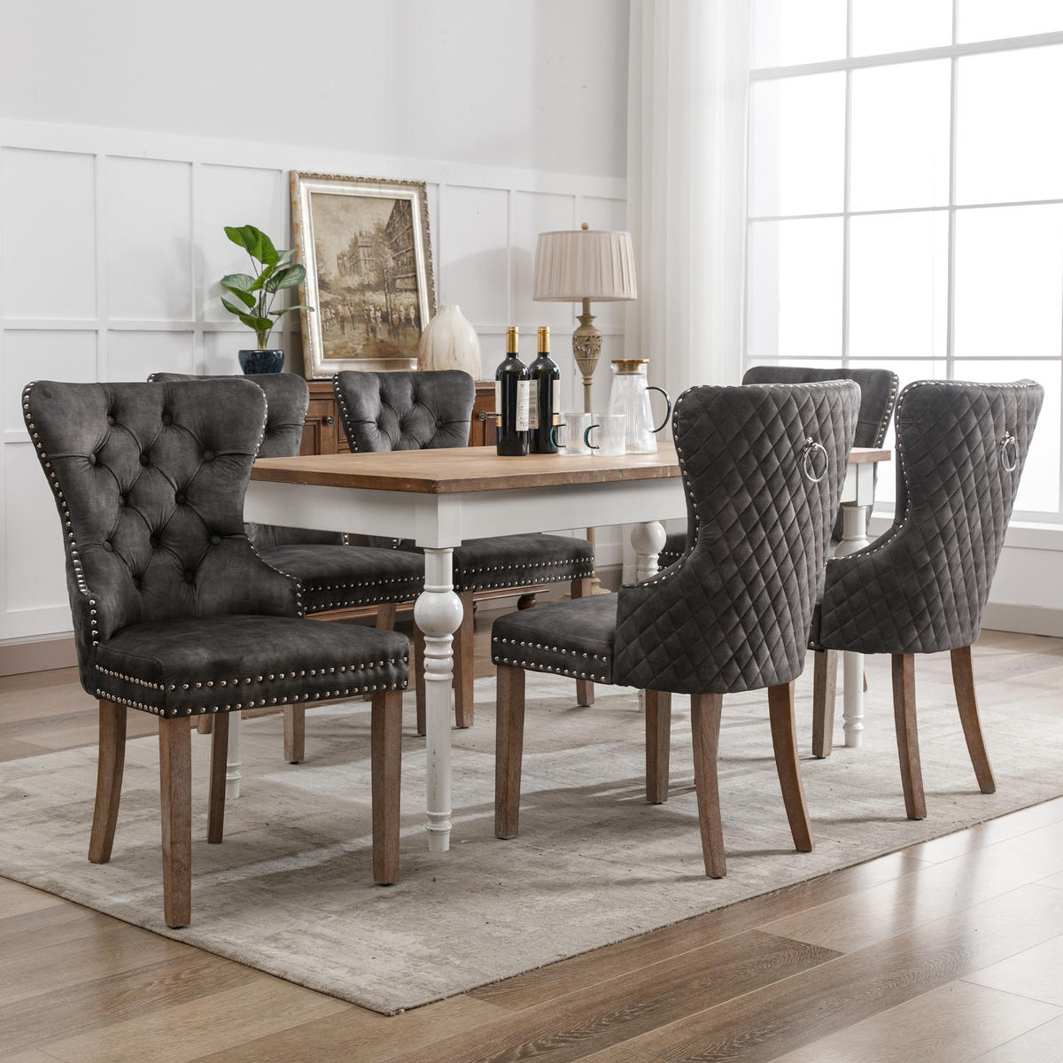 STUHL-SET DE-35903 6 Stück mit Türklopfer-Design Grau - Grau, Holzwerkstoff (61/95/53.5cm) - ComfortXL