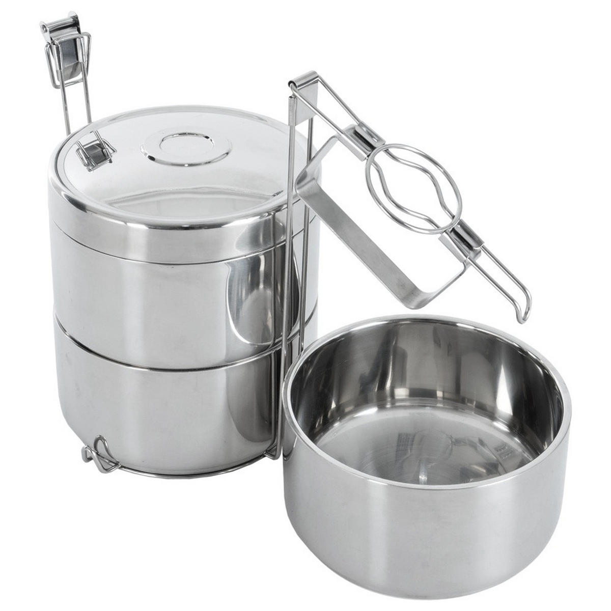 THERMISCHE LUNCHBOX aus Edelstahl 3-stöckig 3 x 900 ml - Silberfarben, Metall (14/29/14cm) - Orion 