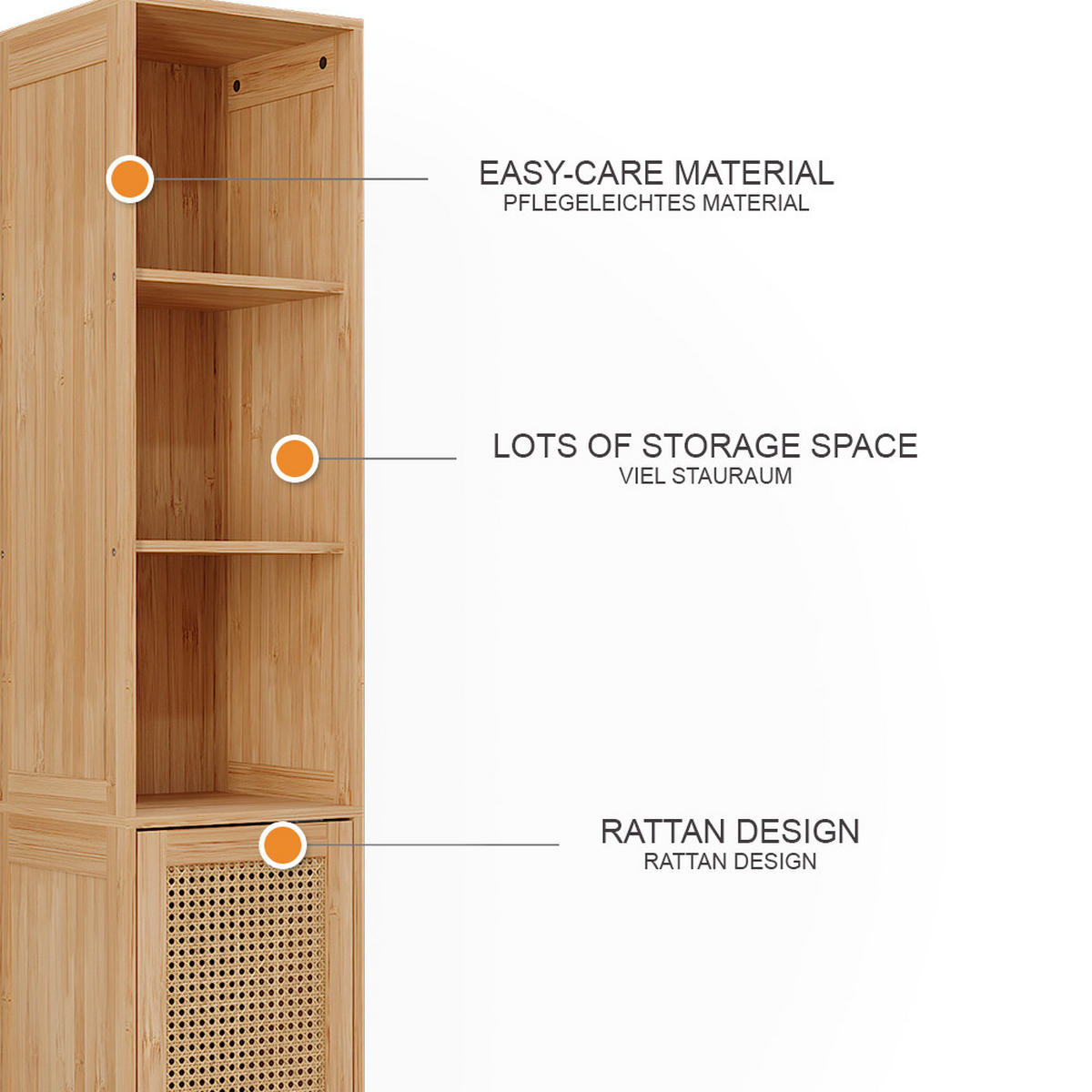 BADSCHRANK Liora Bambus 30 x 170 cm - Grün, Holzwerkstoff (30/170/29cm) - Vicco