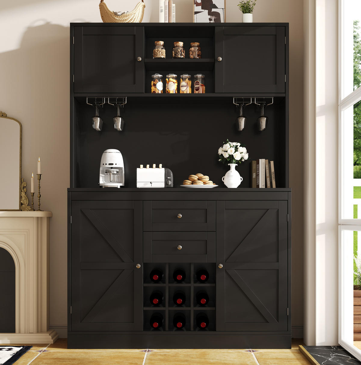 BUFFET 120/188/40 cm Schwarz aus MDF mit verstellbaren Einlegeböden - Schwarz, Holzwerkstoff (40/188/120cm) - OKMYHOME
