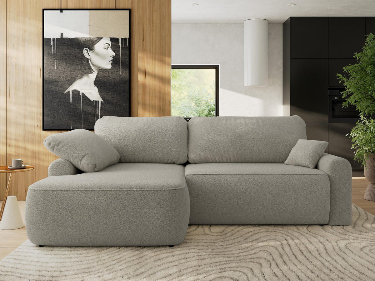 ECKSCHLAFSOFA CUBO L Hellgrau Boucle - links - Hellgrau/Schwarz, Kunststoff/Textil (273/187cm) - MKS