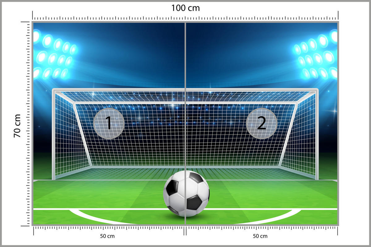 FOTOTAPETE für Jugendzimmer Elfmeter Schuss Linie Fußball 100x70 - Blau/Schwarz, Papier (100/70cm) - Muralo