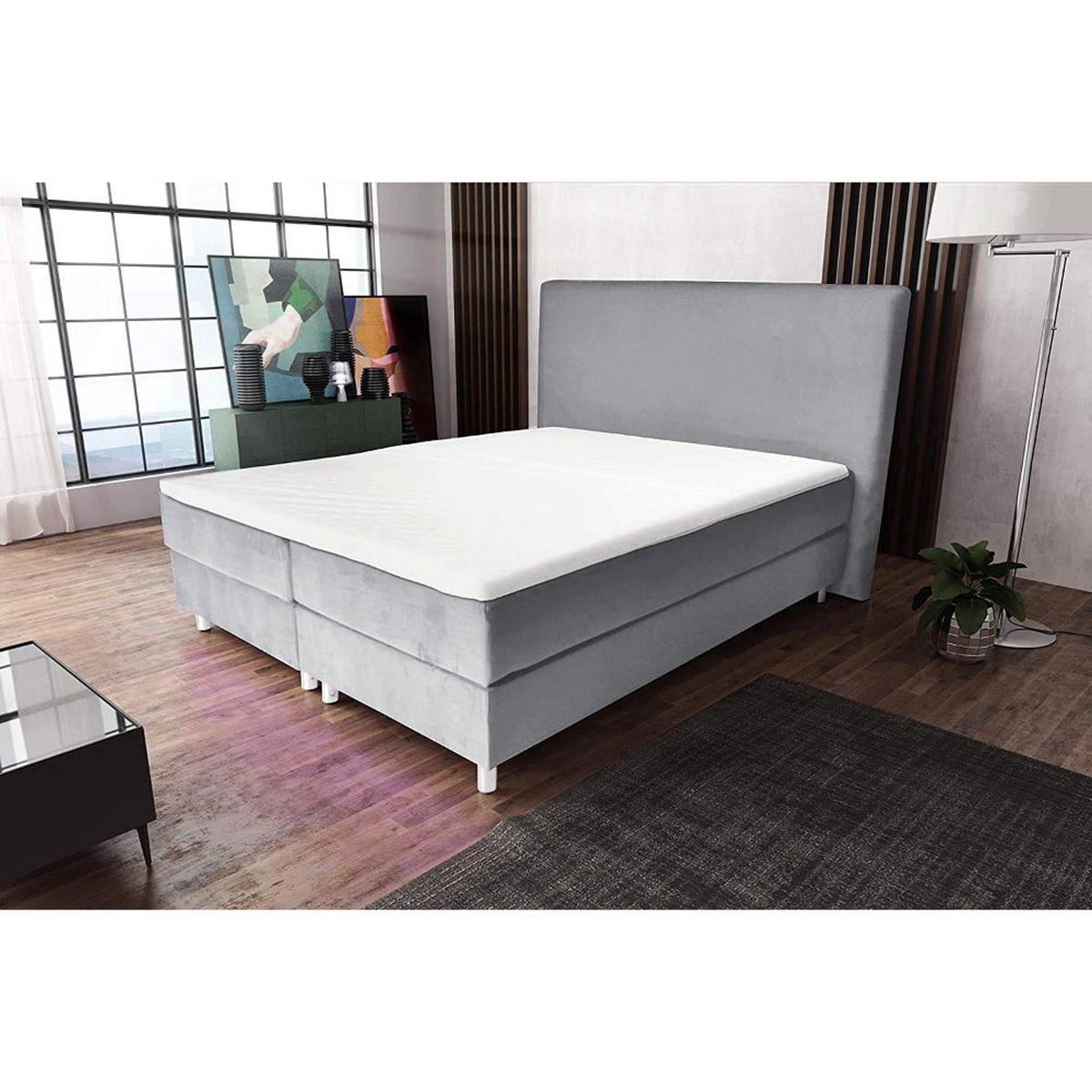 BOXBETT AMELIA mit Luxus 7-Zonen Taschenfederkernmatratze oder Bonellfederkernmatratze in Härtegrad H2, H3, H4 viele Farben und Größen - Grau, Holz/Holzwerkstoff (140/200cm) - Best For Home
