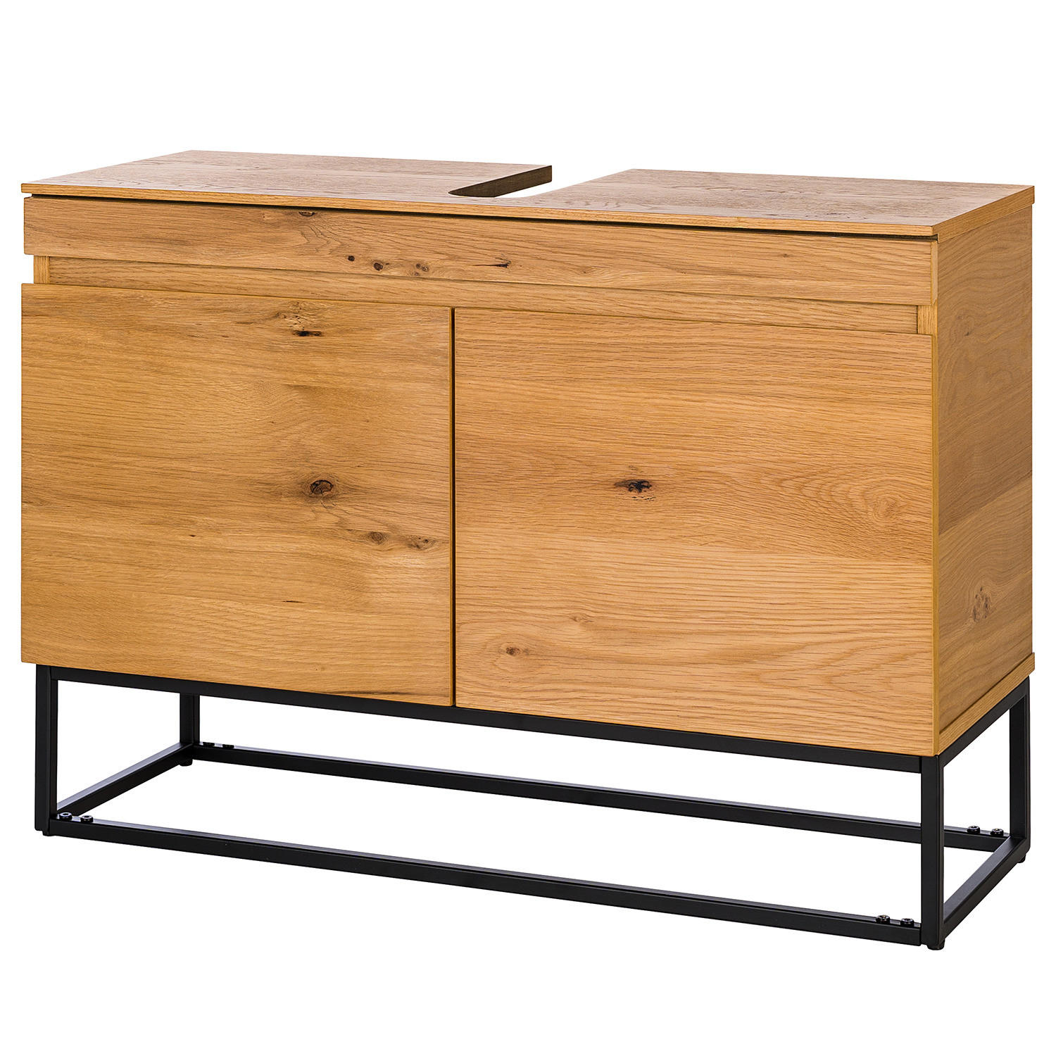 WASCHBECKENUNTERSCHRANK - Echtholzfurnier / Eisen, Eiche / Schwarz - Eichefarben, Holzwerkstoff (80/57/30cm) - home24