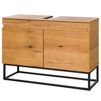 WASCHBECKENUNTERSCHRANK - Echtholzfurnier / Eisen, Eiche / Schwarz - Eichefarben, Holzwerkstoff (80/57/30cm) - home24