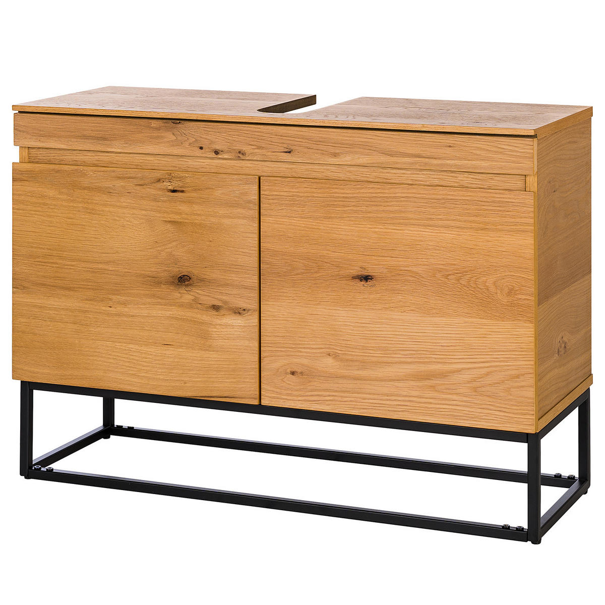 WASCHBECKENUNTERSCHRANK - Echtholzfurnier / Eisen, Eiche / Schwarz - Eichefarben, Holzwerkstoff (80/57/30cm) - home24