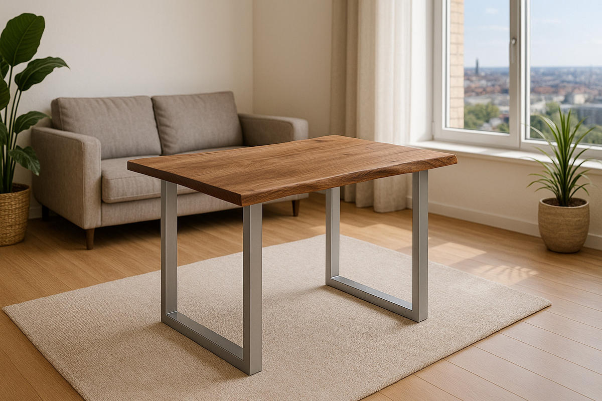 ESSTISCH LAURINA - Beige/Silberfarben, Holz/Metall (80/140/77cm) - SAM
