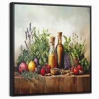 LEINWAND Bilder mit Rahmen - Stilleben - Kräuter - Gewürze - Früchte - Farbenfroh - 50x50 - Grün, Textil (50/50cm) - MuchoWow
