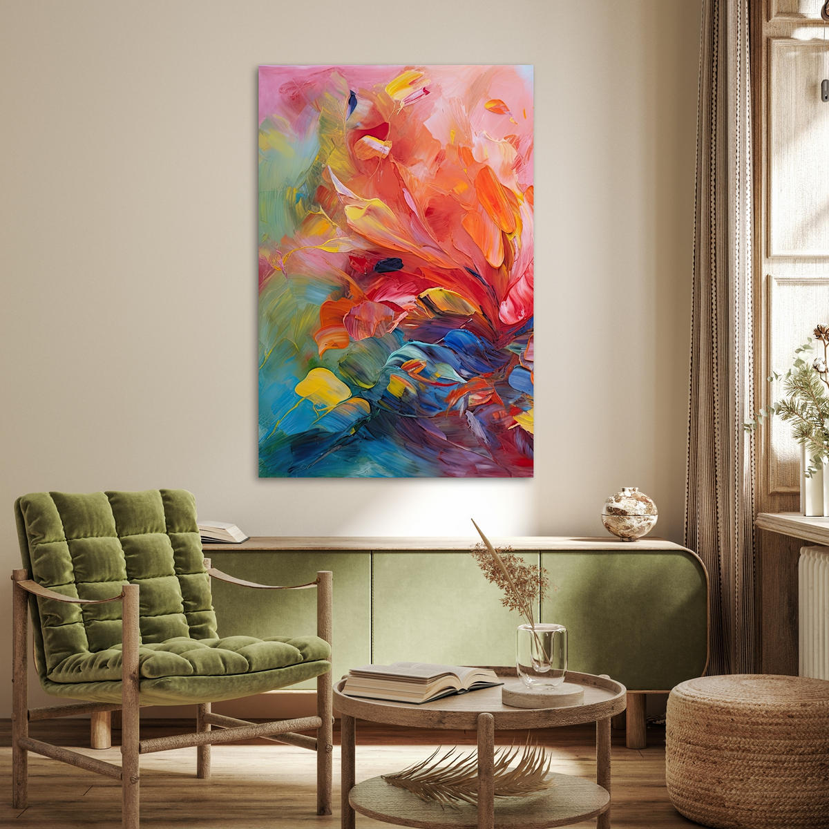 POSTER Ölgemälde - Kunst - Abstrakt - Farbenfroh 80x120 cm - Altrosa, Papier (80/120/0.1cm) - MuchoWow