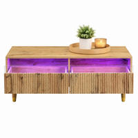 COUCHTISCH aus MDF 110x50x40 cm Holzfarbe mit 2 Schubladen und LED-Beleuchtung - Naturfarben, Holzwerkstoff (110/50/40cm) - IVMEU