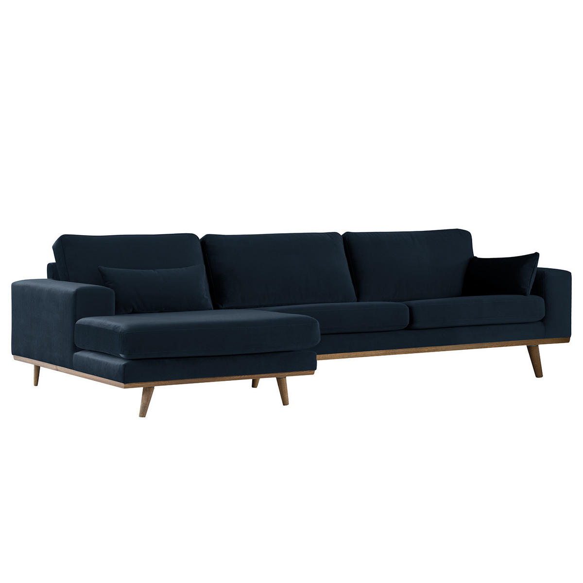 ECKSOFA mit Longchair - Eichefarben/Dunkelblau, Eichenholz/Textil (281/153cm) - home24