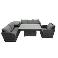GARTENMÖBEL SET mit Höhenverstellbarer Esstisch 3-Sitzer Sofa 6-Sitzer Grau - Dunkelgrau/Grau, Glas/Kunststoff - Fimous