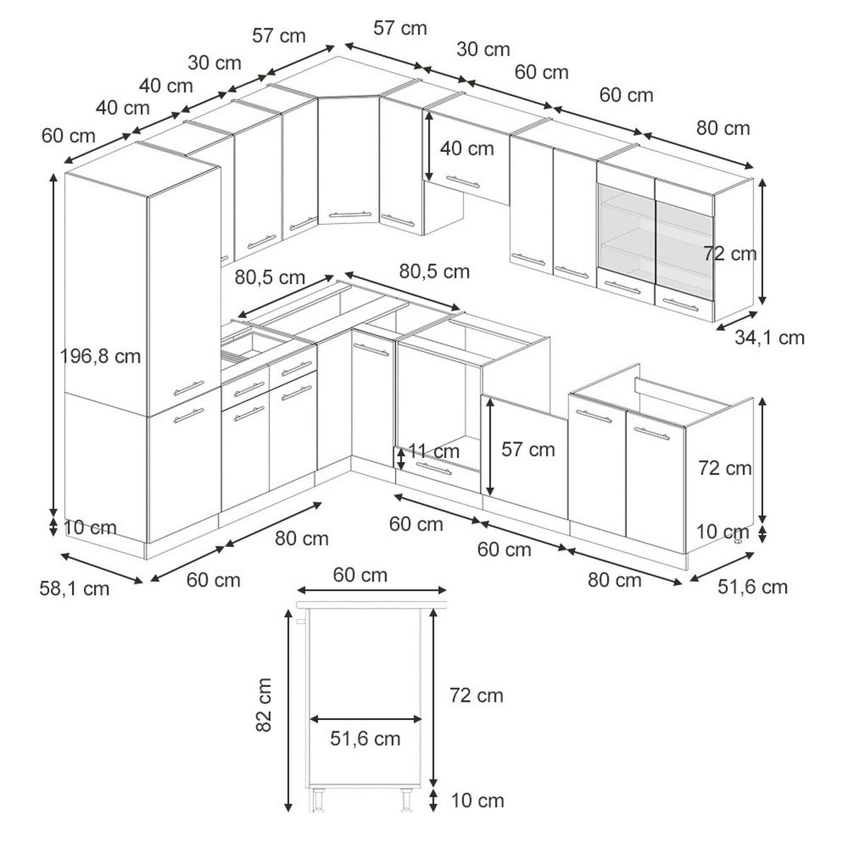 ECKKÜCHE Fame-Line Dunkelblau Hochglanz/Anthrazit 227 x 60 cm ohne AP - Anthrazit/Dunkelblau, Holzwerkstoff (287/81.6/46cm) - Vicco