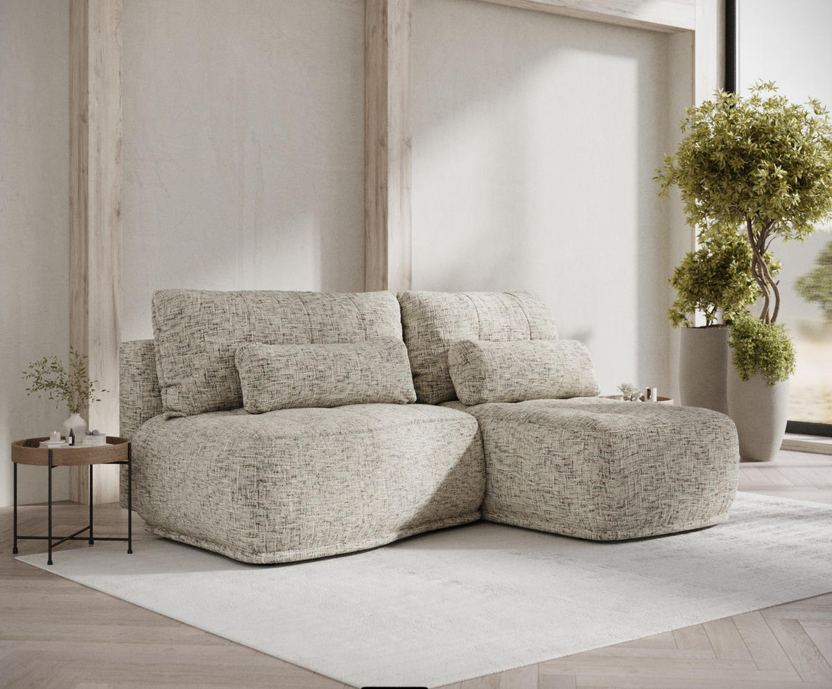 ECKSOFA MIT SCHLAFFUNKTION Batu Beige Webstoff - Hellbraun/Beige, Holz/Holzwerkstoff (223/158cm) - Maison de Reve