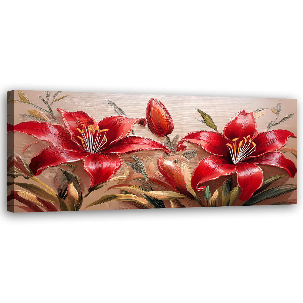 WANDBILD rote lilien blumen pflanzen - Rot, Textil (90/30cm) - Feeby