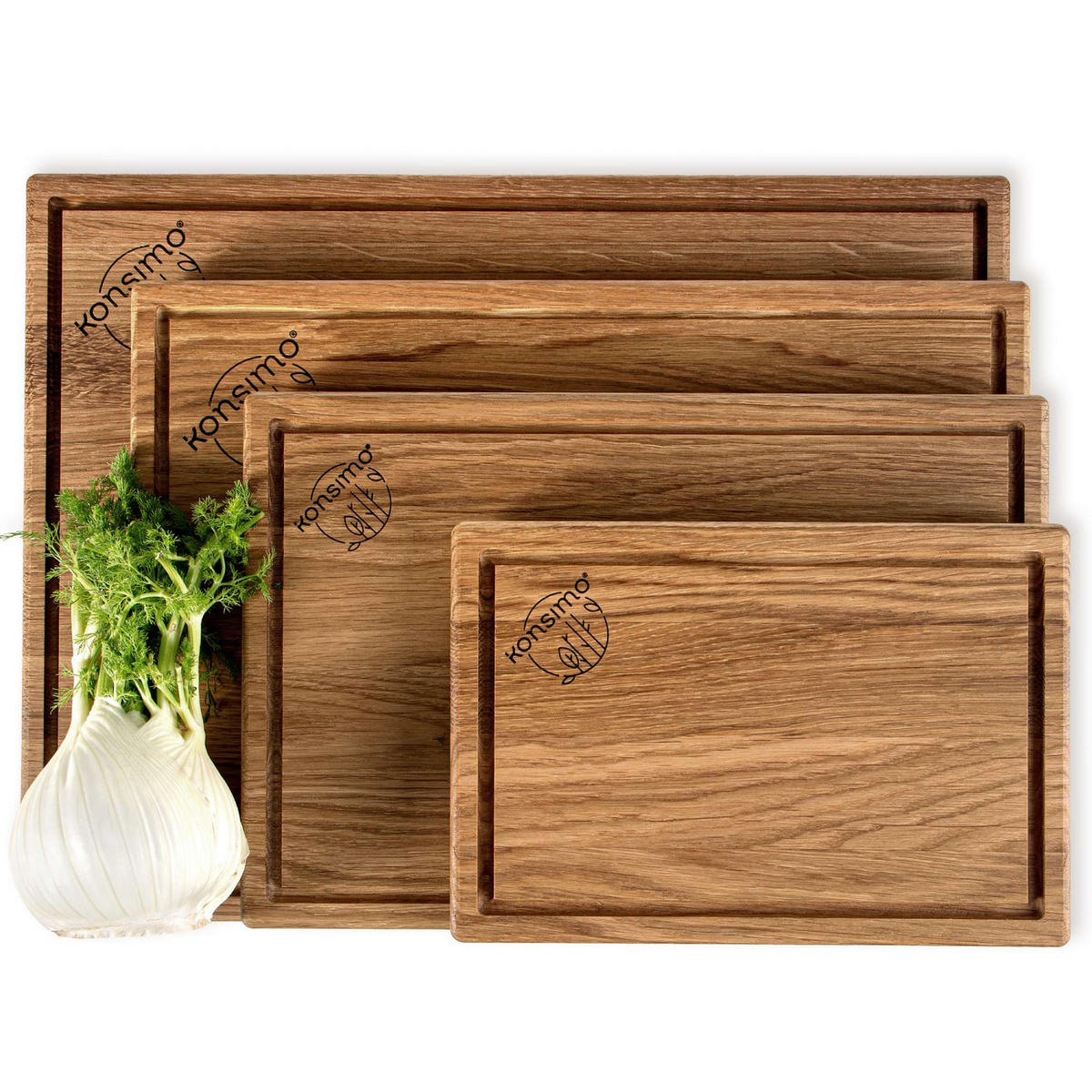 SCHNEIDEBRETTER SOLIDA 4-tlg - Eichefarben/Braun, Holz (30/40cm) - KONSIMO®