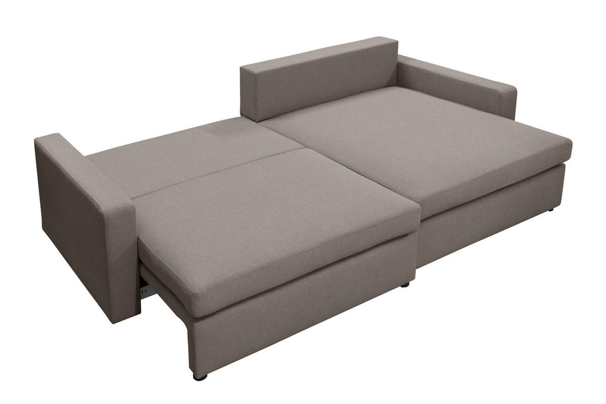 ECKSOFA Mit Schlaffunktion Und Bettzeugablage LUBEKA Stoff Faro Hellbraun Rechts - Hellbraun, Holz (224/147cm) - Kaiser Möbel