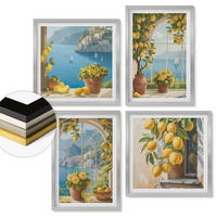 WANDBILDER 4er Set - 50x50 cm & 40x60 cm Silberner Rahmen - Meereslandschaften, Zitronen, Fenster - Silberfarben, Kunststoff (50/50cm) - ArtPrintCave