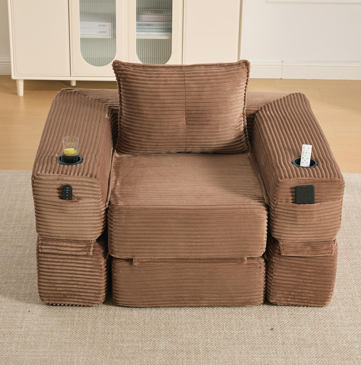 SOFA mit Schlaffunktion 122 x 98 x 80 cm Cord Braun - Dunkelbraun, Kunststoff (98/80/122cm) - Meubliv