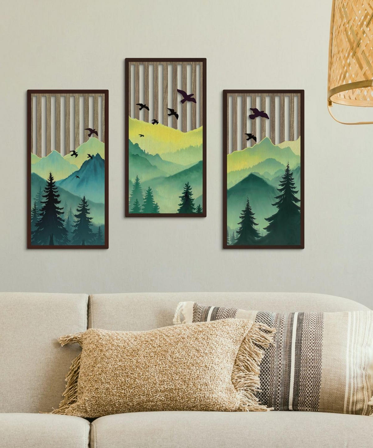 WANDDEKO Braun 41,9x21,8cm Landhausstil 3er Set - Pastellgrün, Holzwerkstoff (40/1cm) - Weltevree