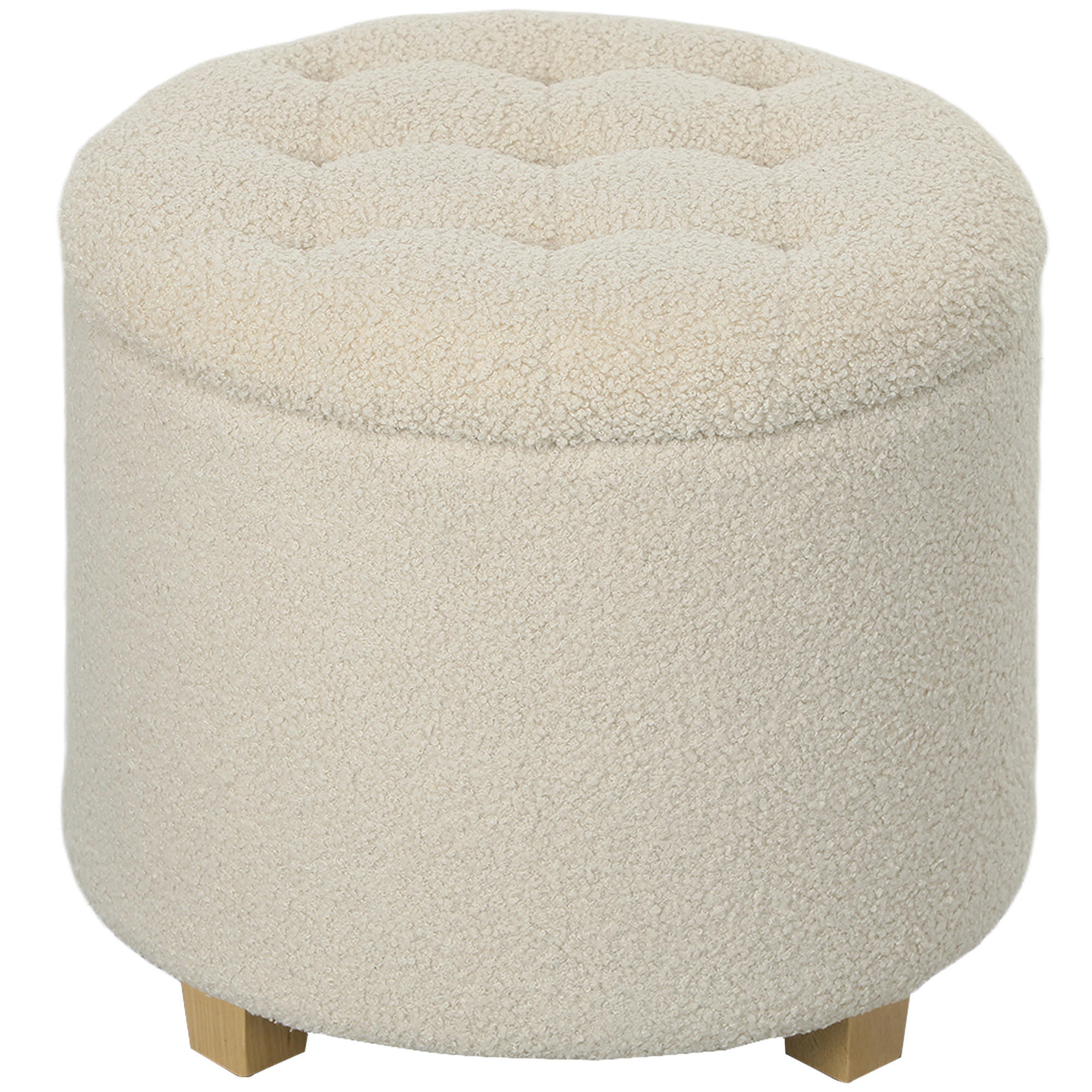 HOCKER Mit Stauraum DE-07132 Deckel & Holzbeine Cremeweiß - Creme, Holz (45/41/45cm) - ComfortXL