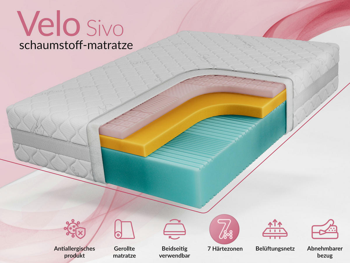 VISCOMATRATZE VELO - 200/200 - H2 - Sivo - Weiß, Textil (200/200cm) - MKS