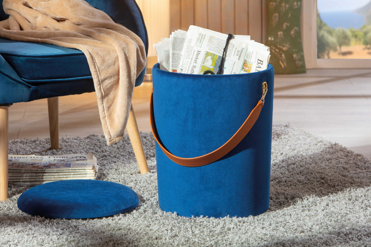 POUF blau und braun - Blau, Holzwerkstoff (35/45/35cm) - ebuy24