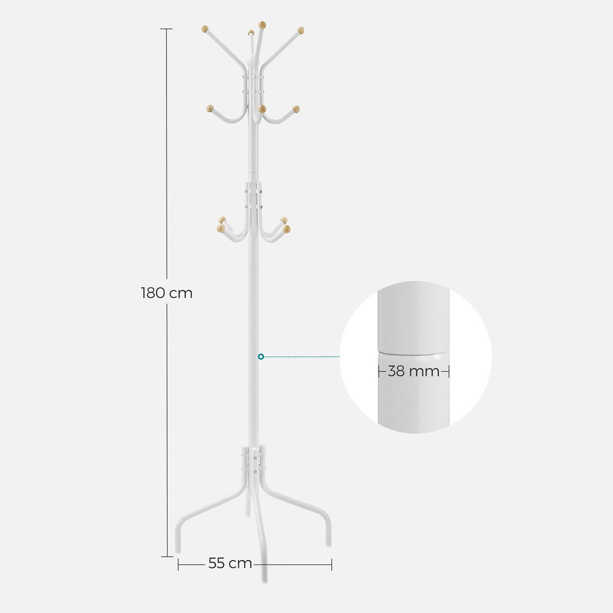 GARDEROBENSTÄNDER COLOGNE - Weiß, Metall (55/55/180cm) - Hansiro