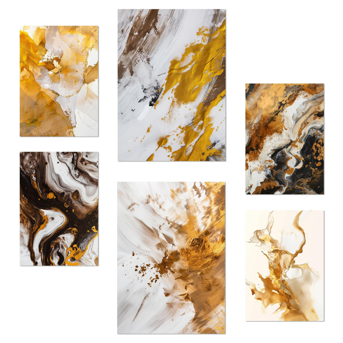 POSTER Set Mit 6 Abstrakte Farbe Braun Weiß Gold Formen A3 & A4 Rahmenlos - Klar, Papier (29/3cm) - Nacnic