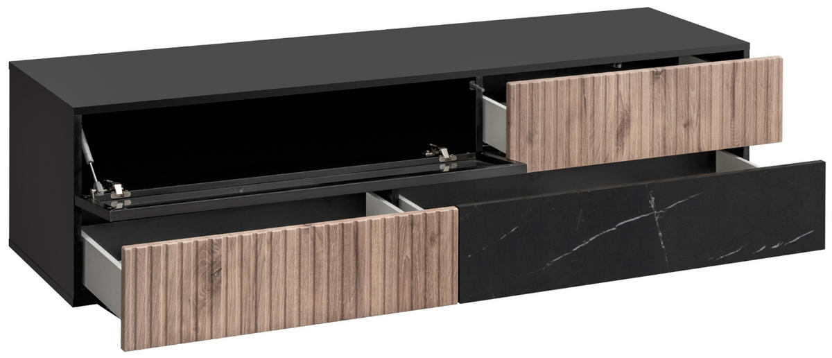 TV-LOWBOARD schwarz, Vicking Eiche, Marmor schwarz 160 x 42 cm, TV Unterteil mit Push-to-Open - Eichefarben/Schwarz, Holzwerkstoff/Kunststoff (160/42/45cm) - Inn.Furn