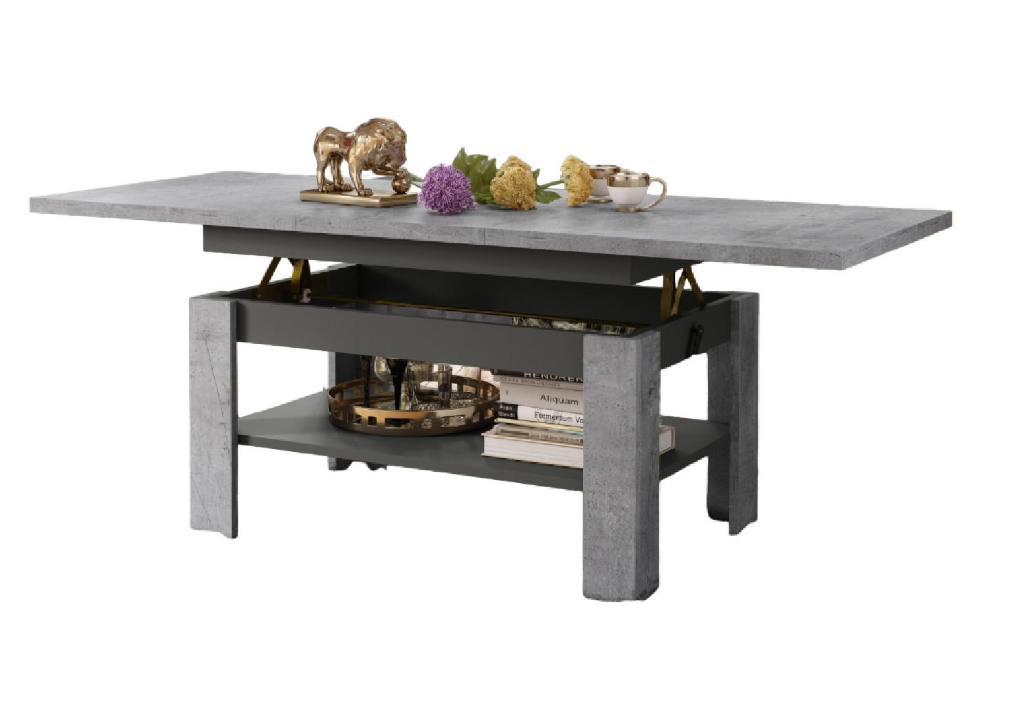 COUCHTISCH rechteckig Beton - Anthrazit ausziehbar höhenverstellbar - Anthrazit/Hellgrau, Holzwerkstoff (65/130/58cm) - designimpex