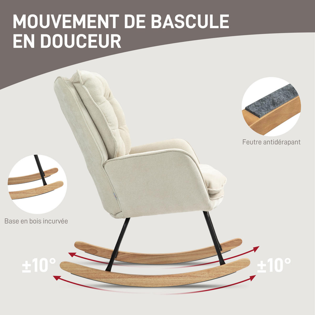 SCHAUKELSTUHL DE-17419 Beige - Beige, Metall (71/97/98.5cm) - ComfortXL