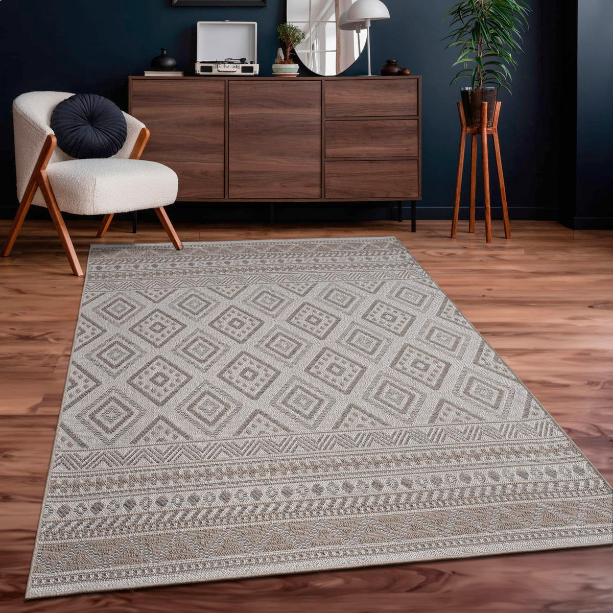 TEPPICH Kurzflor Rauten Wohnzimmer schmutzabweisend Beige Rechteckig 133x190 - Beige, Textil (190/133cm) - KADIMA DESIGN