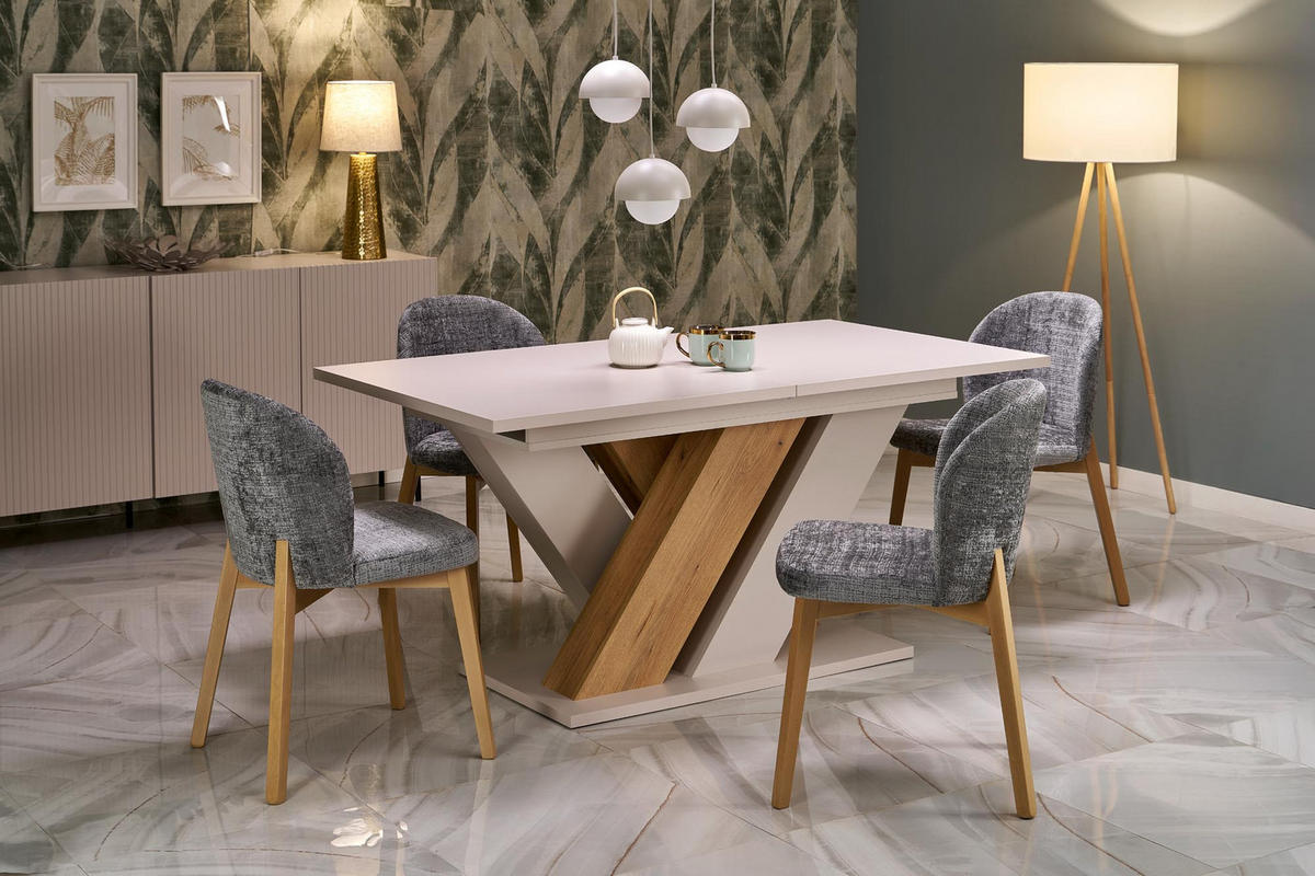 ESSTISCH rechteckig Cashmere - Eiche Artisan ausziehbar - Beige/Eiche Artisan, Holzwerkstoff (90/160/76cm) - designimpex