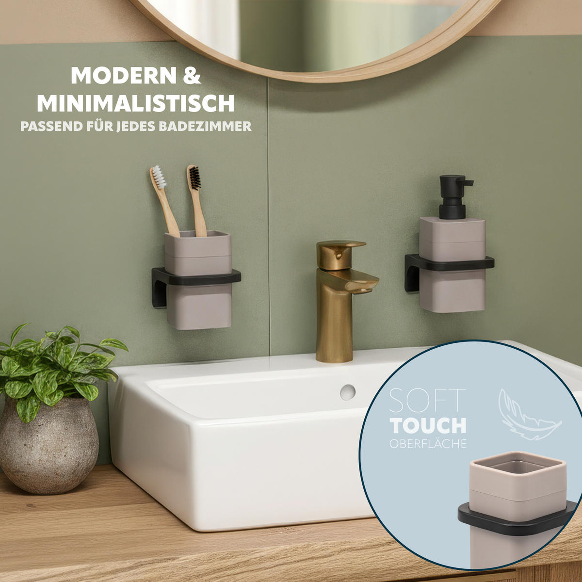 ZAHNPUTZBECHER SAVONA Softtouch, taupe, eckig - Taupe, Kunststoff (9/10.5/9cm) - bremermann