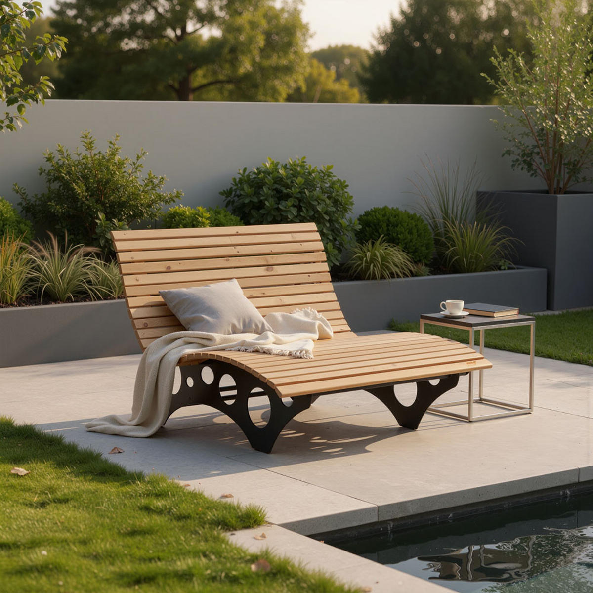 WELLENHOLZLIEGE TAIGA - 150 cm - Naturfarben, Holz (150/114/157cm) - Home Deluxe