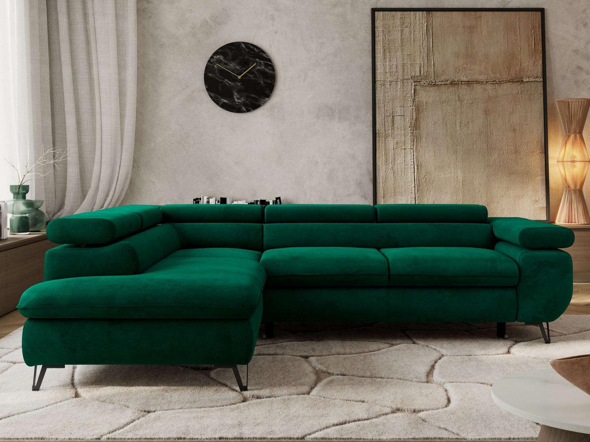 ECKSOFA PABLO L Dunkelgrün Velvet - Links Seite - Dunkelgrün/Schwarz, Textil/Metall (208/273cm) - MKS