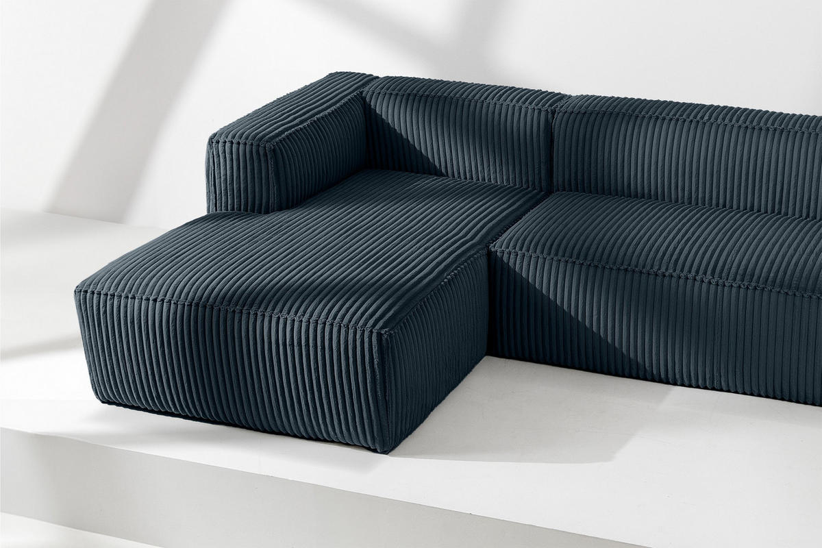 ECKSOFA-LINKS FEROX Modern, Cord-Stoff, marineblau - Blau/Grün, Textil (305/175cm) - KONSIMO®