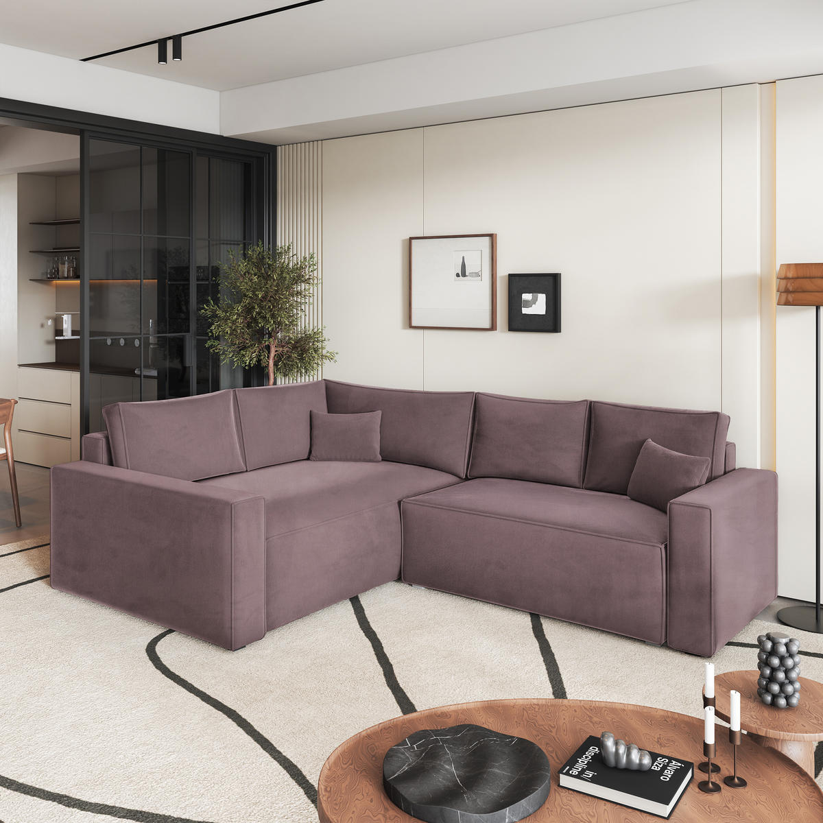 ROHOVÁ SEDAČKA ERONIS šeříková - šedá/šeříková, dřevo/textil (265/194cm) - MASSENO