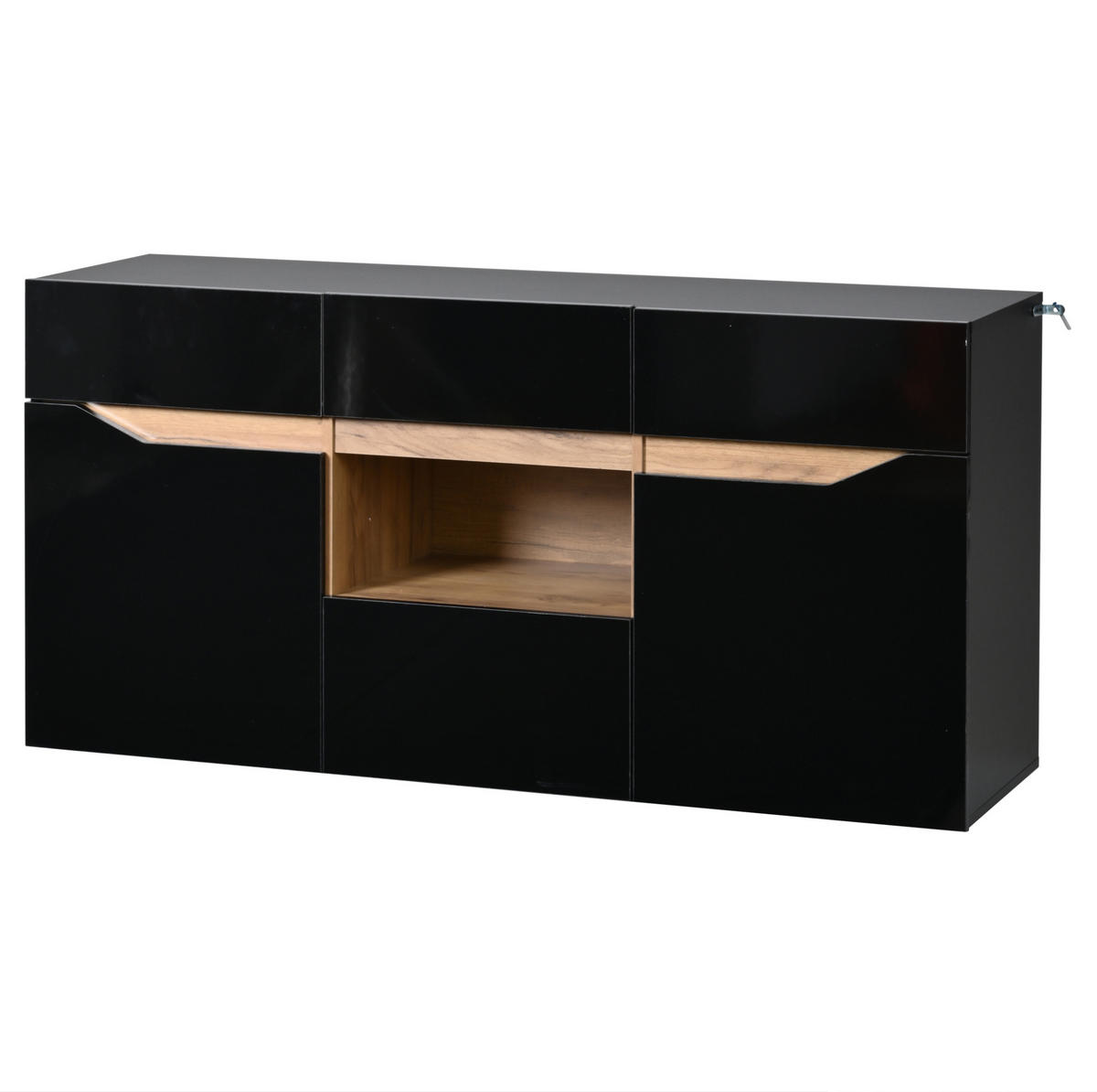 KOMODA, 140/40/70 cm, dřevotříska černá, s LED osvětlením a 4 zásuvkami - černá, kompozitní dřevo (140/70/40cm) - BEAOK