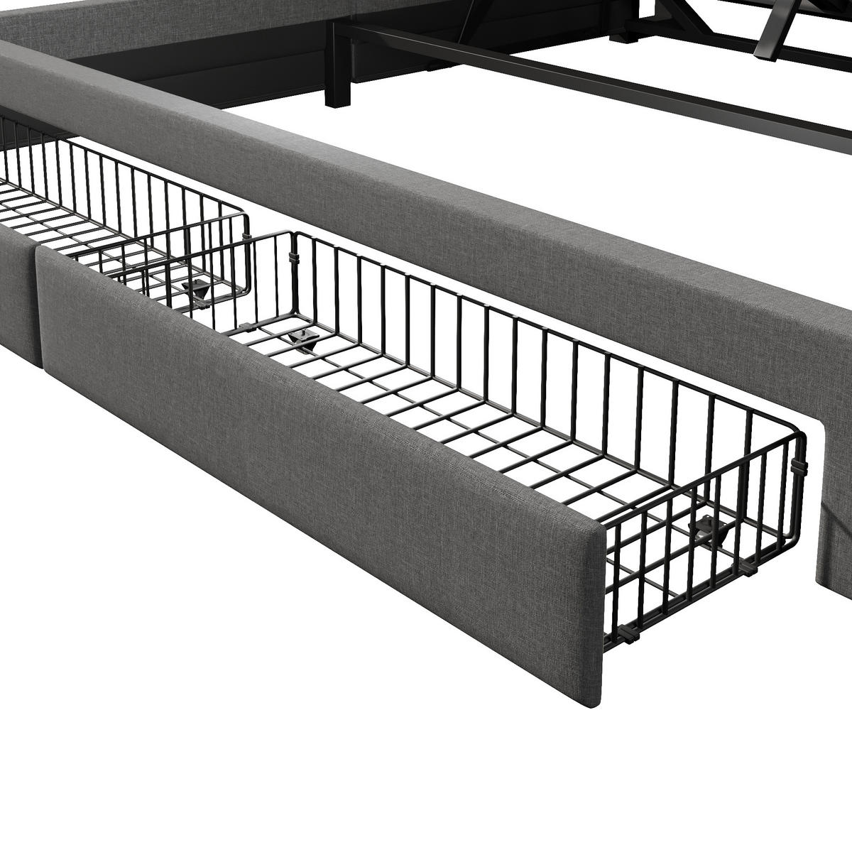 POLSTERBETT 180/200 cm in Grau mit Bettkasten, 2 Schubladen, LED, USB und Type-C Leinen - Grau, Holzwerkstoff/Textil (140/200cm) - STILVORA