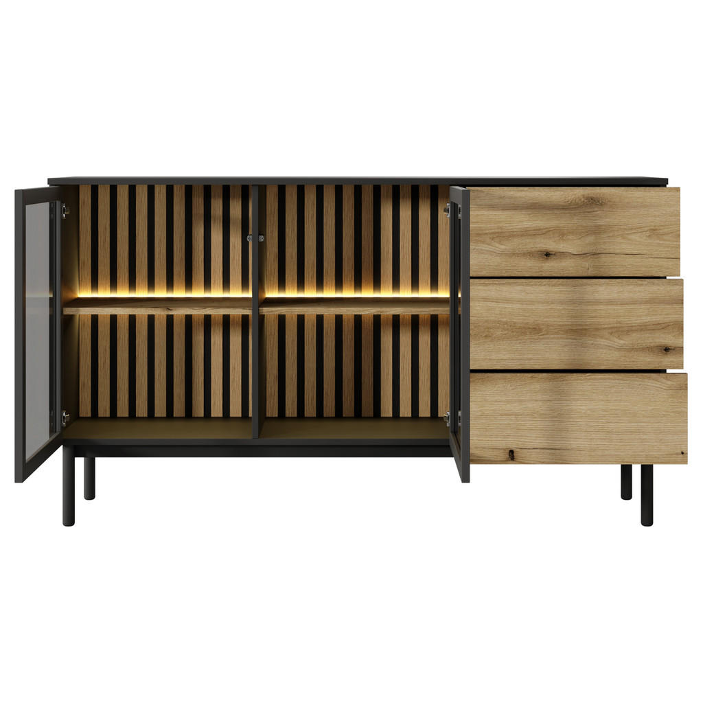 Thumbnail - Masseno Sideboard, Schwarz, Holzwerkstoff, 3 Schubladen, 150x85x40 cm, Wohnzimmer, Kommoden & Sideboards, Sideboards