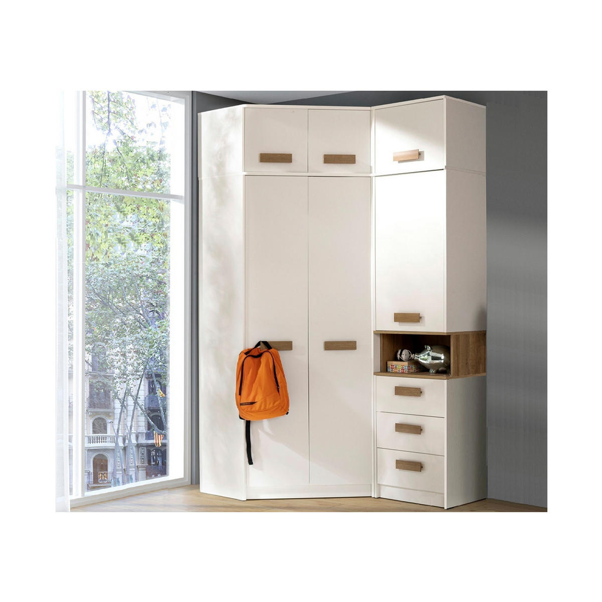 ECKKLEIDERSCHRANK REGAL GRANT SET 12/B WEIß 143/235/91 - Weiß, Holzwerkstoff (143/235/91cm) - Marmex Möbel