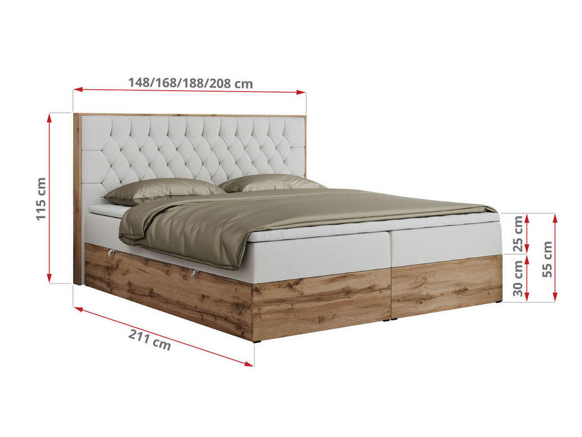 BOXBETT AMORE 140/200 Weiß Velvet - H3 - Weiß, Holz/Textil (140/200cm) - MKS