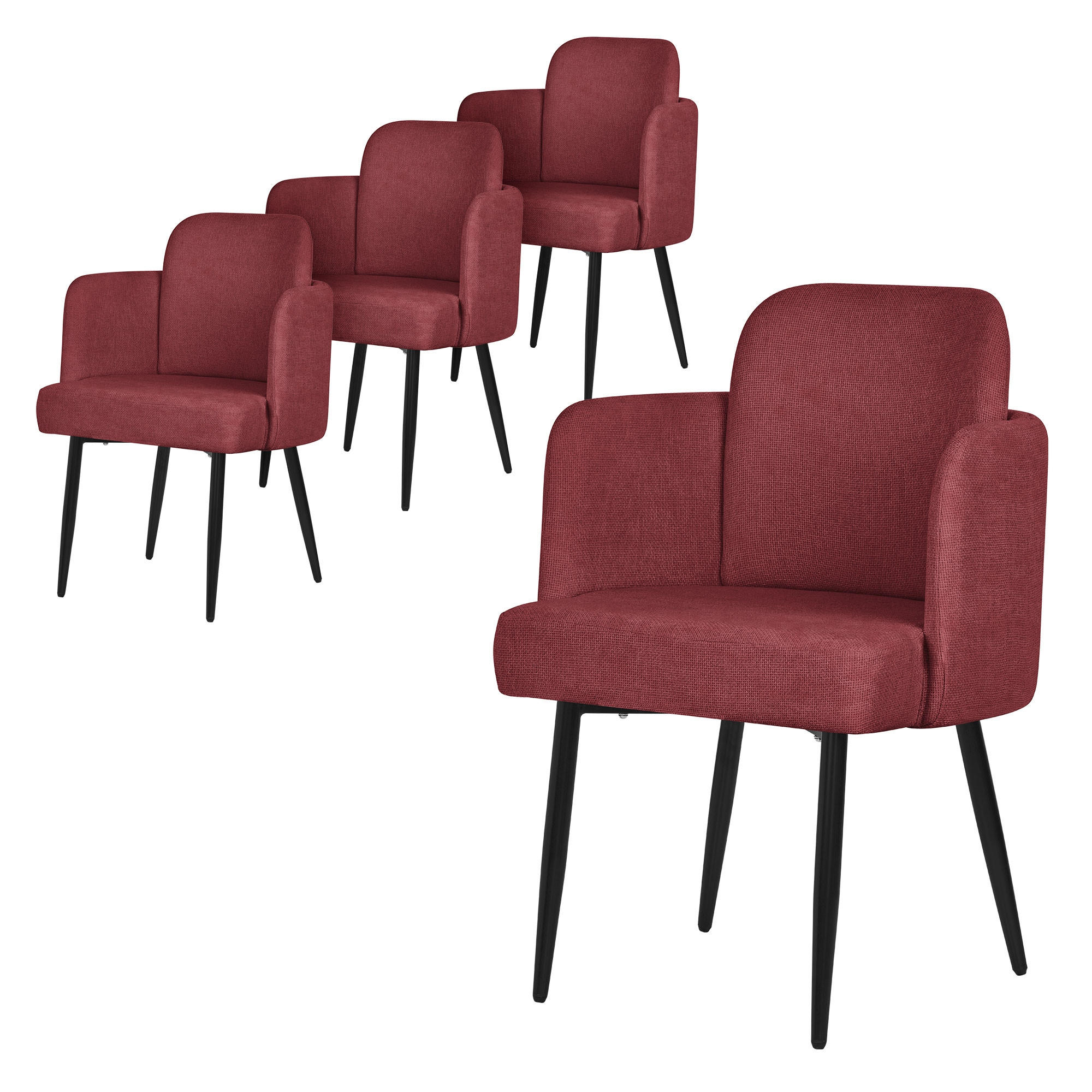ML-DESIGN JÍDELNÍ ŽIDLE, sada 4 ks, červené s látkovým potahem v ratanovém vzhledu