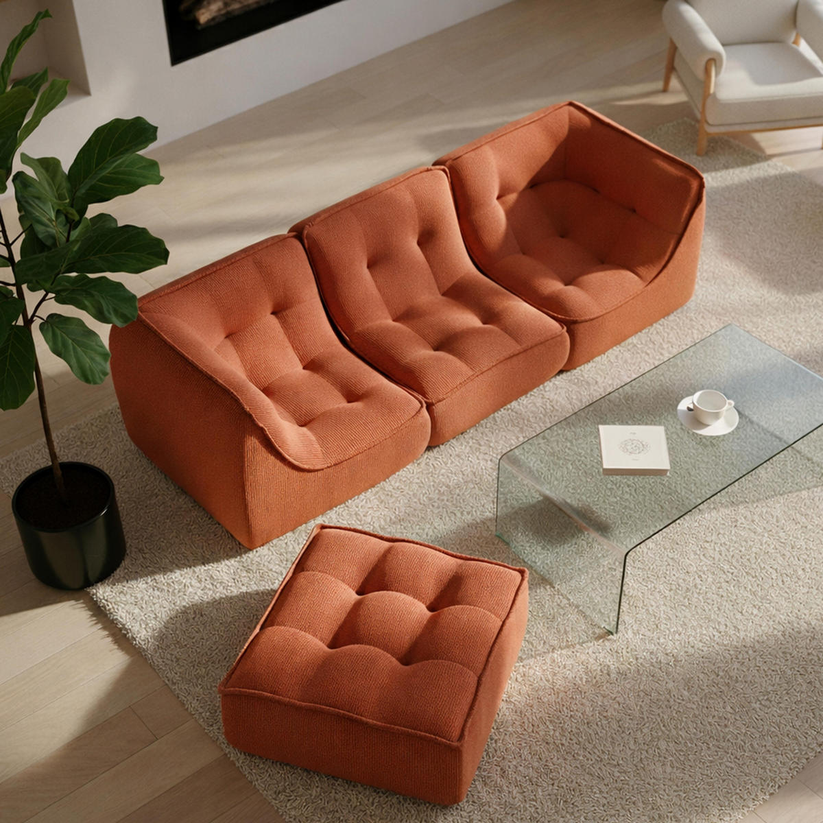 SOFA 3-tlg., Terrakotta - Rot, Textil (260/70/165cm) - Oviala