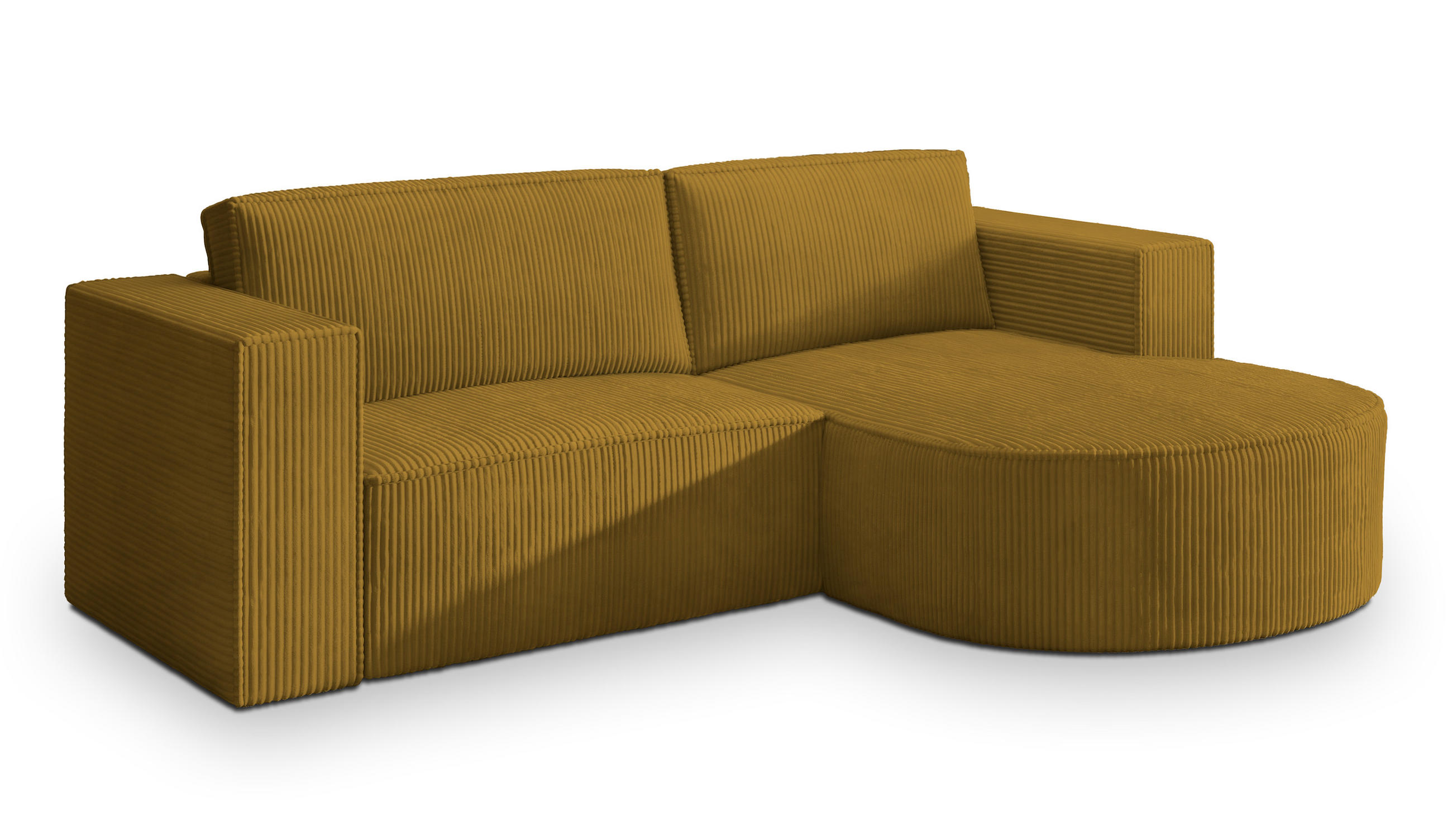 ECKSOFA SORELA P R-S Gelb Kordstoff mit Schlaffunktion - Gelb, Holz (263/174cm) - MASSENO